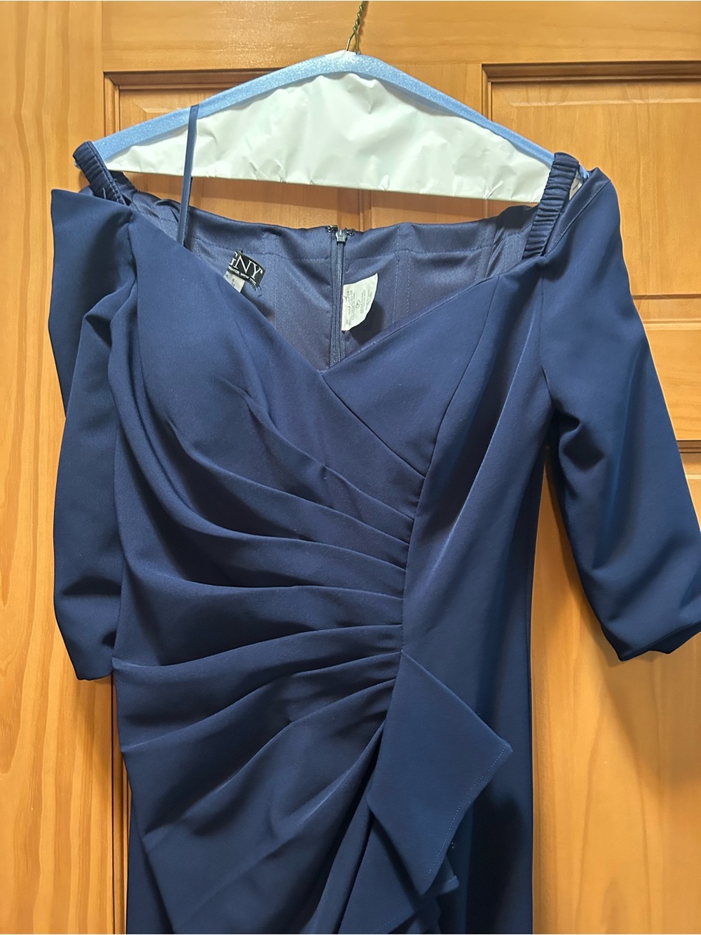 Navy Off-Shoulder Ruched Evening Dress/Mother of the Groom/Bride
